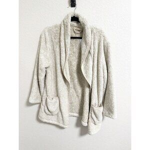 Soft Surroundings Most Wonderful Cardi Fuzzy Sweater Shawl Collar Beige Large